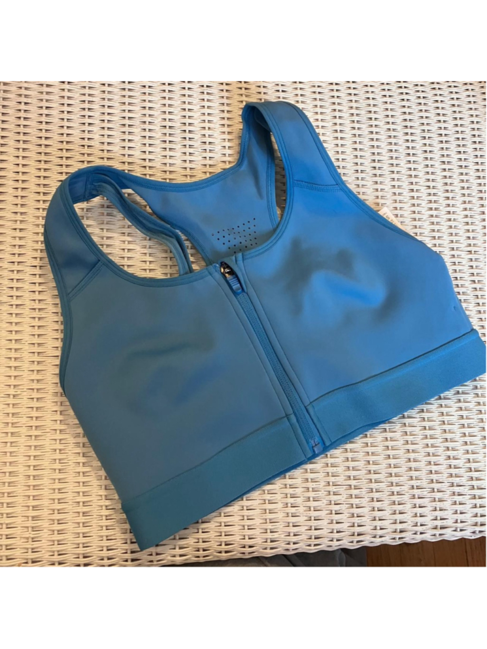 Fabletics Blue Front Zip High Impact Sports Bra (Small)
